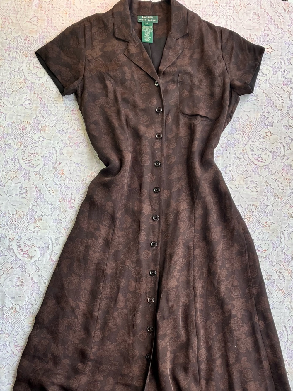 vtg 90s/ y2k Ralph Lauren Silk Brown Floral front button maxi shirtdress